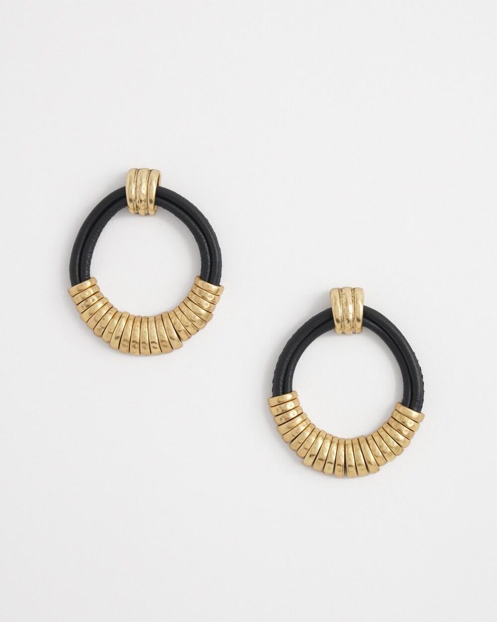 No Droopu2122 Black Leather Hoop Earrings Product Image