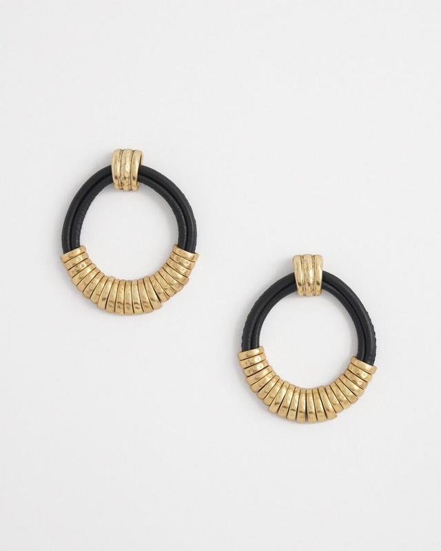 No Droop Black Leather Hoop Earrings   Chico's - Black - Women Product Image