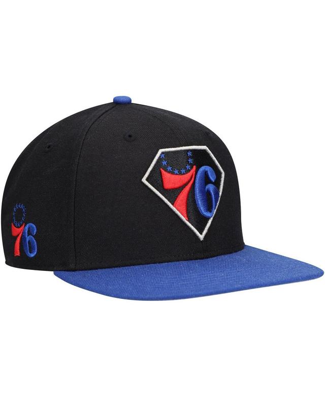 Mens 47 Black/Royal Philadelphia 76ers 75th Anniversary Carat Captain Snapback Hat Product Image