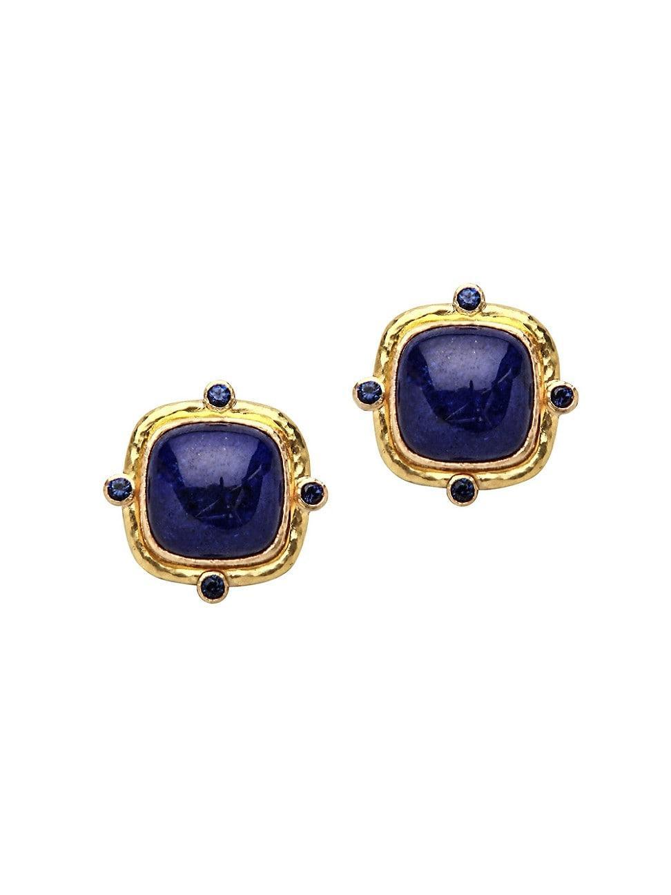 Womens 19K Yellow Gold, Lapis & Blue Sapphire Stud Earrings Product Image