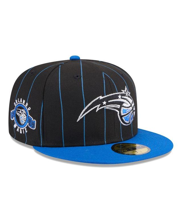 New Era Mens Black/Blue Orlando Magic Pinstripe Two-Tone 59Fifty Fitted Hat Product Image