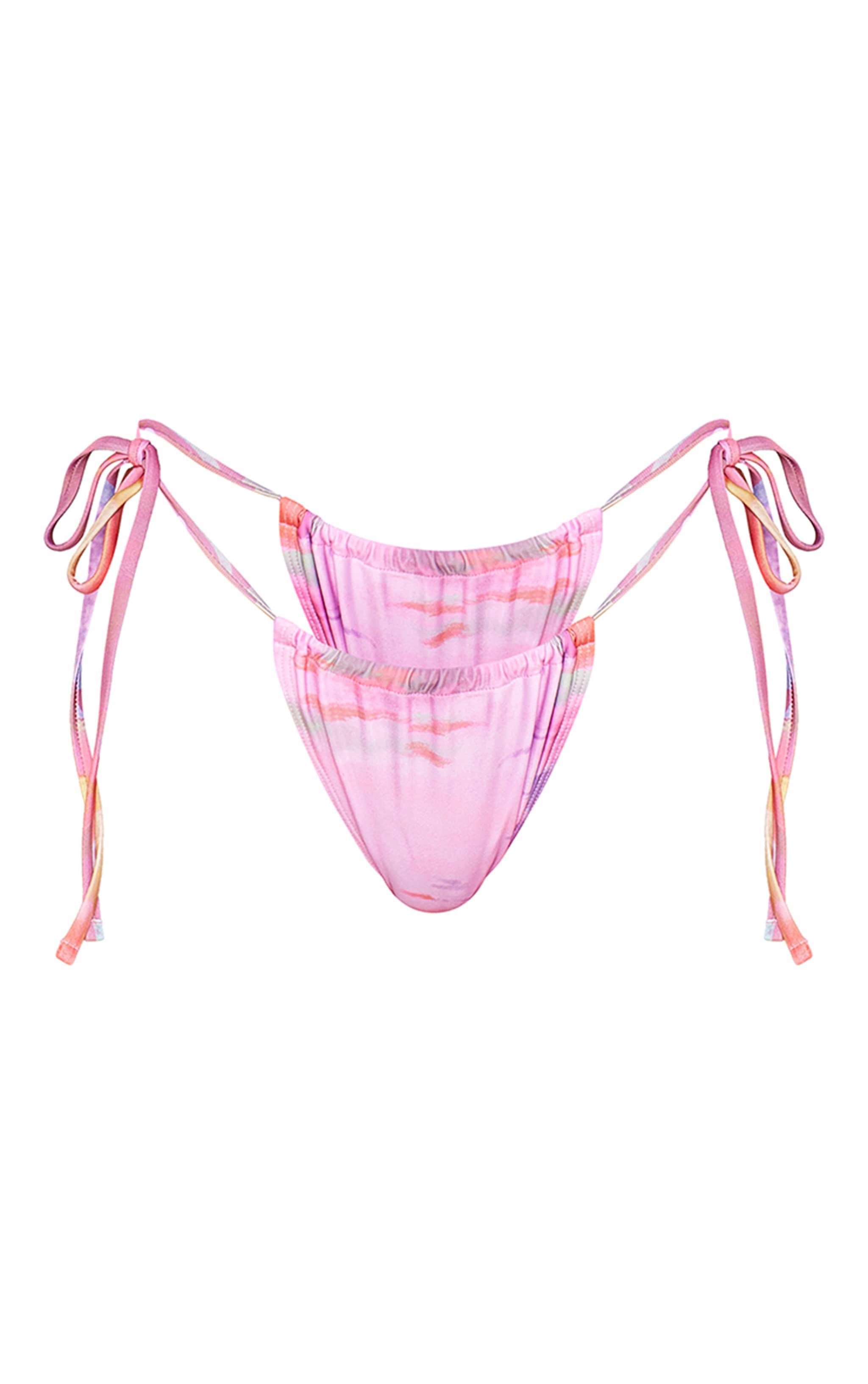 Pink Blurred Print Tie Side Bikini Bottoms Product Image