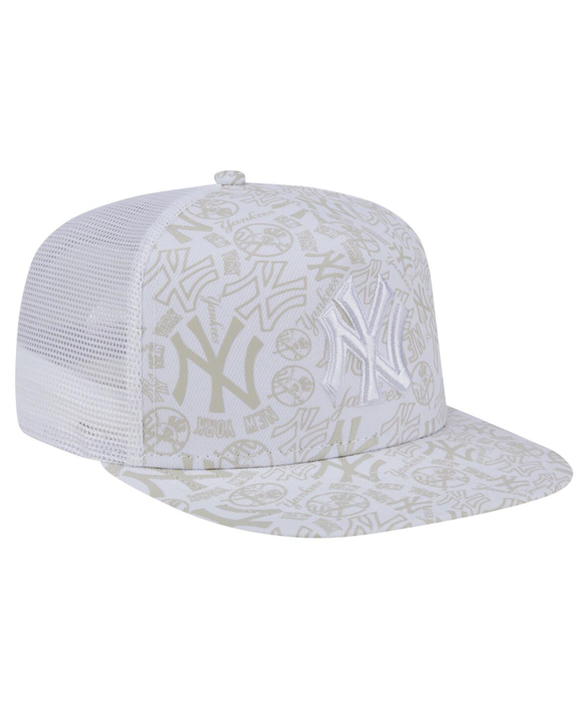 New Era Mens White New York Yankees Logo Dunes A-Frame Trucker 9FIFTY Snapback Hat Product Image