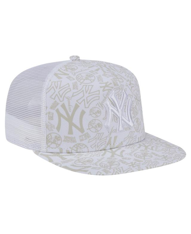 New Era Mens White New York Yankees Logo Dunes A-Frame Trucker 9FIFTY Snapback Hat Product Image