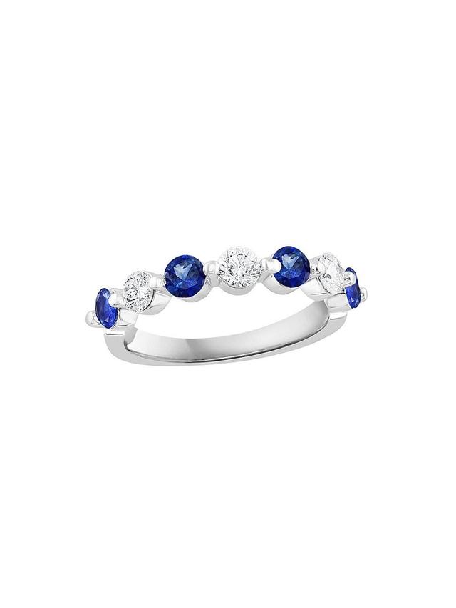 Womens 14K White Gold, Sapphire & 0.75 TCW Diamond Band Ring Product Image