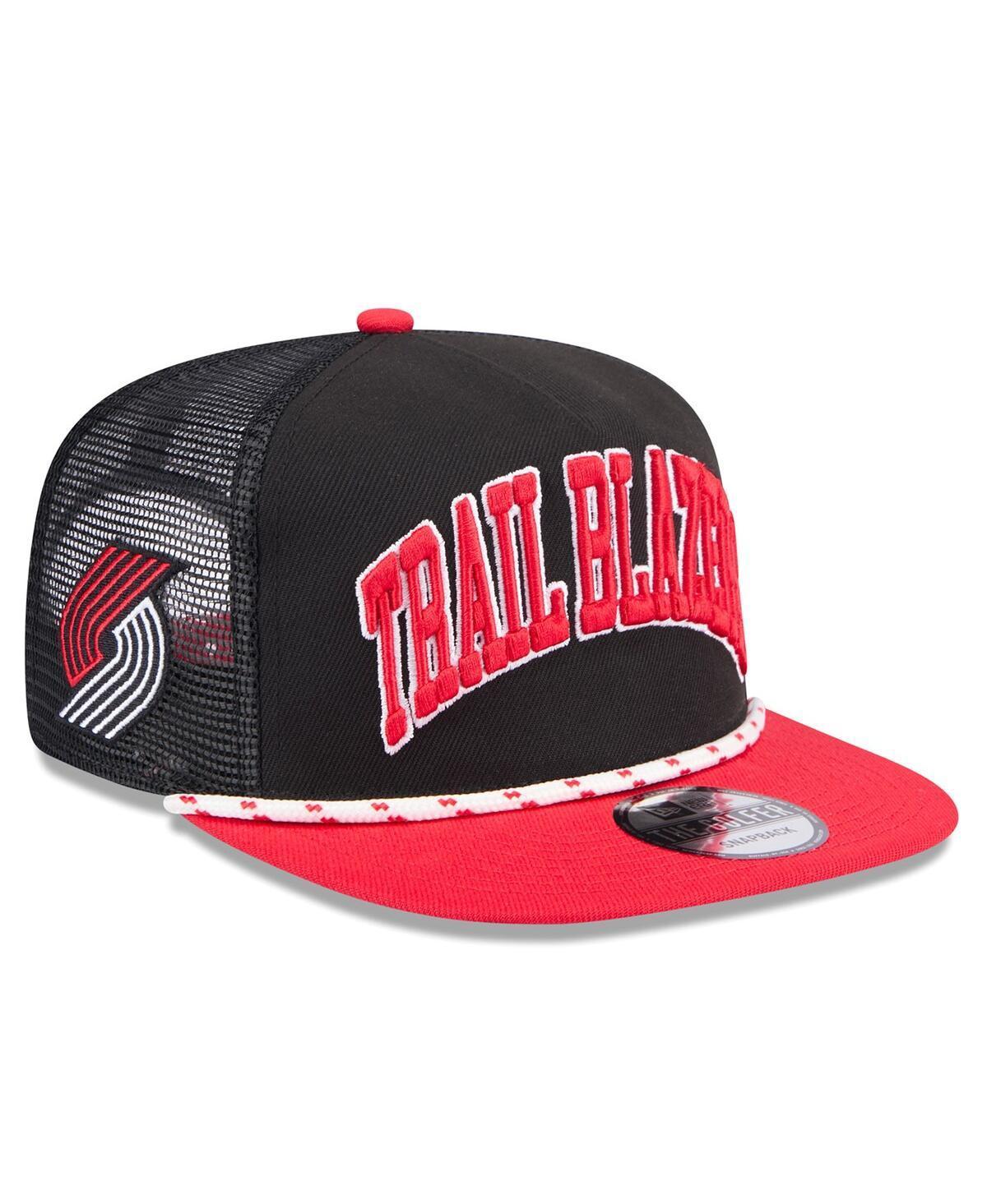 Mens New Era /Red Portland Trail Blazers Throwback Team Arch Golfer Snapback Hat Product Image