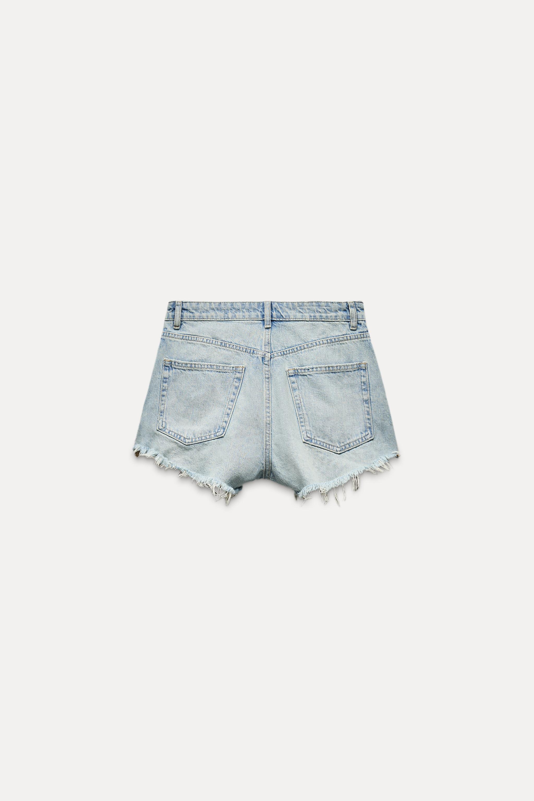 HIGH WAIST RIPPED TRF DENIM SHORTS Product Image