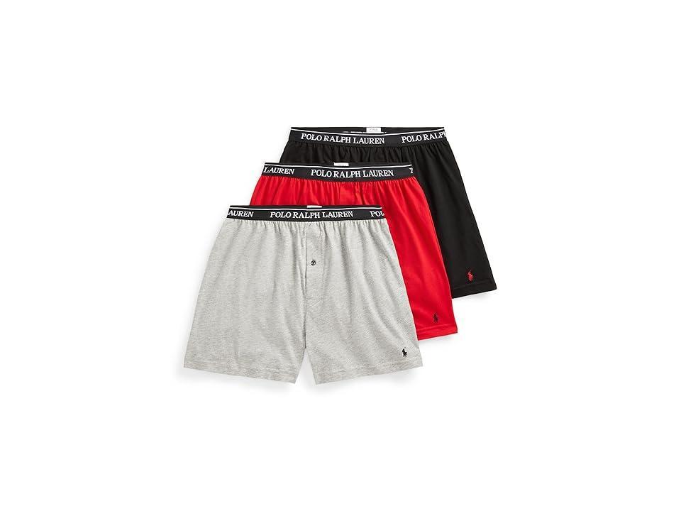 Polo Ralph Lauren Classic Fit w/ Wicking 3-Pack Knit Boxers (Andover Heather/RL2000 Red/Black) Men's Underwear Product Image