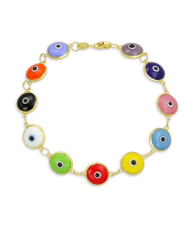 Bling Jewelry Protection Good Luck Amulet Turkish Glass Bead Evil Eye Bracelet For Women Yellow Gold Plated Sterling Silver Multicolor 7 Inch - Gold-t Product Image