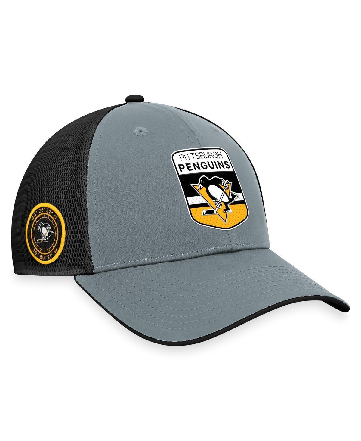 Mens Fanatics Branded Gray/Black Pittsburgh Penguins Authentic Pro Home Ice Trucker Adjustable Hat Product Image