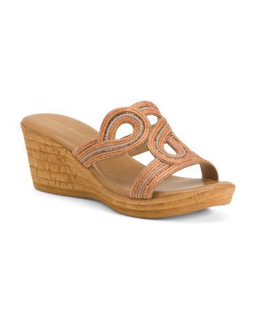 Raffia And Bling Wedge Sandals for Women | Metal Product Image