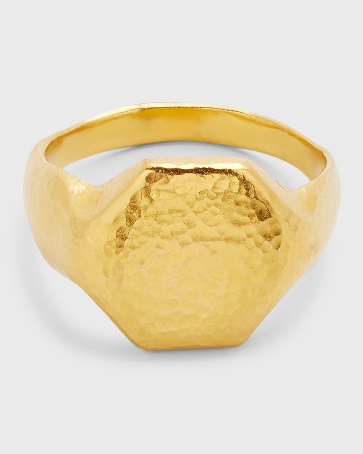 Mens Hammered 22K Yellow Gold Signet Ring Product Image