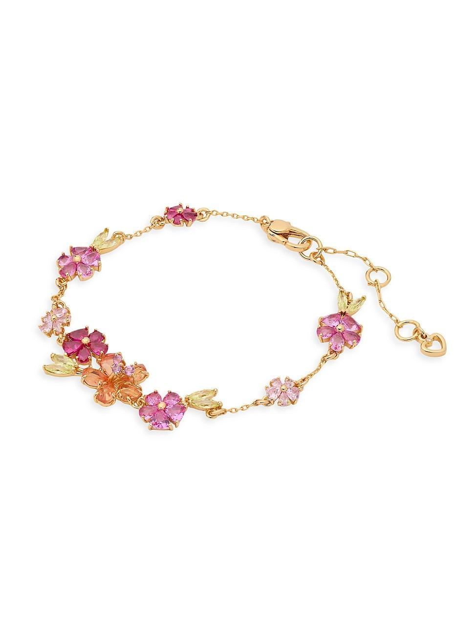 Womens Goldtone, Cubic Zirconia & Glass Crystal Tropical Flower Bracelet Product Image