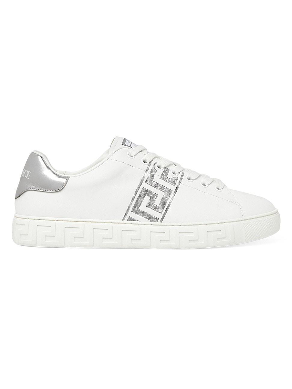 Mens Embroidered La Greca Leather Sneakers Product Image