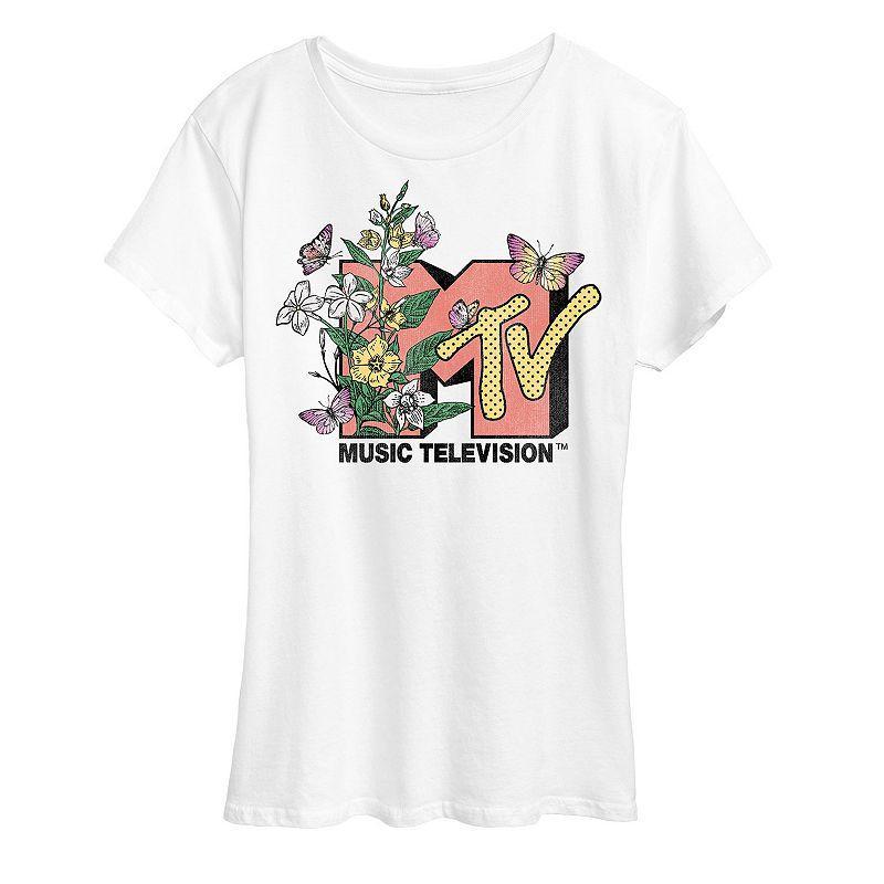 Womens MTV Botanical Art Graphic Tee Med Grey Product Image