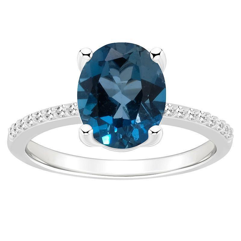 Alyson Layne Sterling Silver 10 mm x 8 mm Oval Gemstone & 1/10 Carat T.W. Diamond Ring, Womens, Blue Product Image