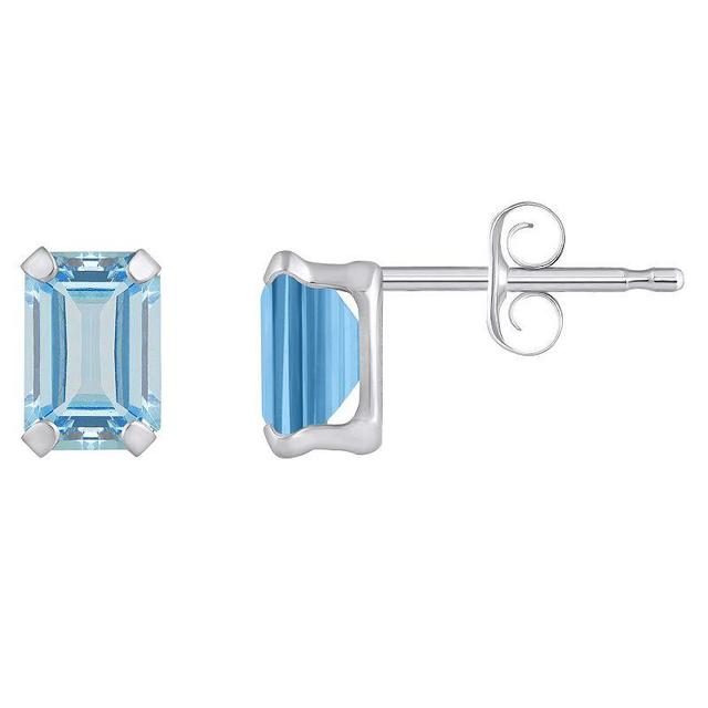 Celebration Gems 10k Gold Emerald Cut Aquamarine Stud Earrings, Womens, Yellow Product Image