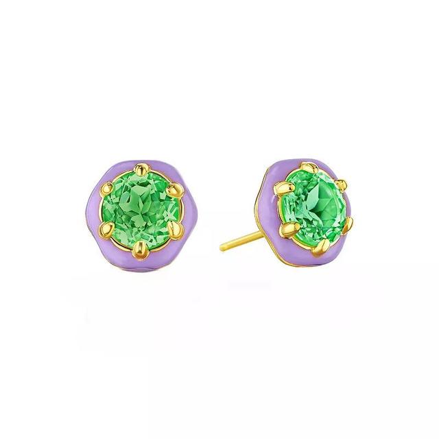 House of Frosted 14k Gold Over Silver Purple Enamel & Peridot Stud Earrings, Womens, Gold Tone Product Image