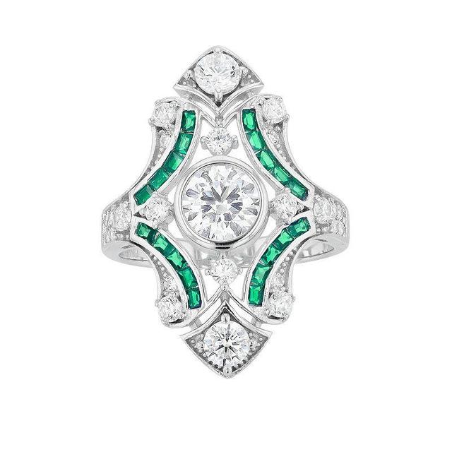 Sterling Silver Green & Clear Cubic Zirconia Cocktail Ring, Womens Product Image