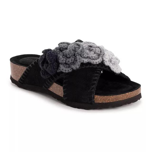 MUK LUKS Penelope Womens Suede Floral Slide Sandals Product Image