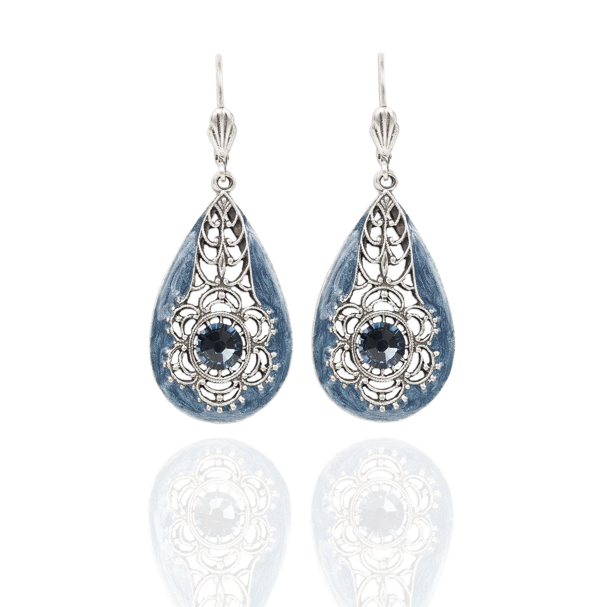 Denim Crystal Bell Drop Earrings Product Image