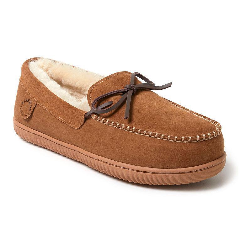 Fireside by Dearfoams Nelson Bay Mens Shearling Moccasin Slippers Brown Product Image