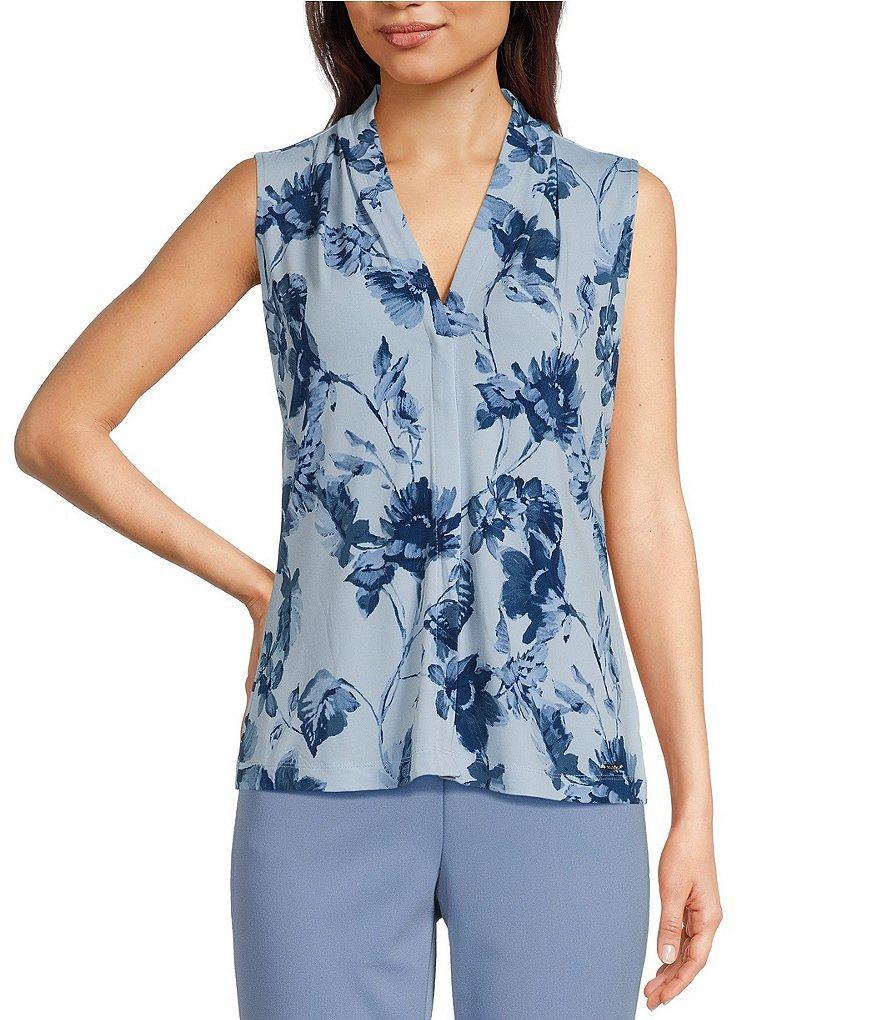 Calvin Klein Floral Print V-Neck Sleeveless Top Product Image