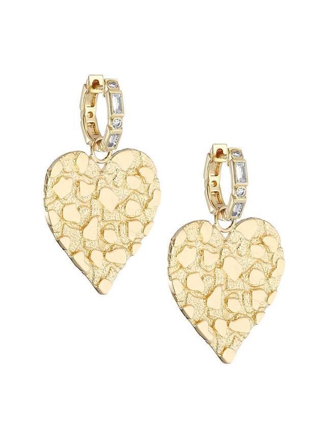 Womens 14K Yellow Gold & Diamond Heart Drop Earrings Product Image