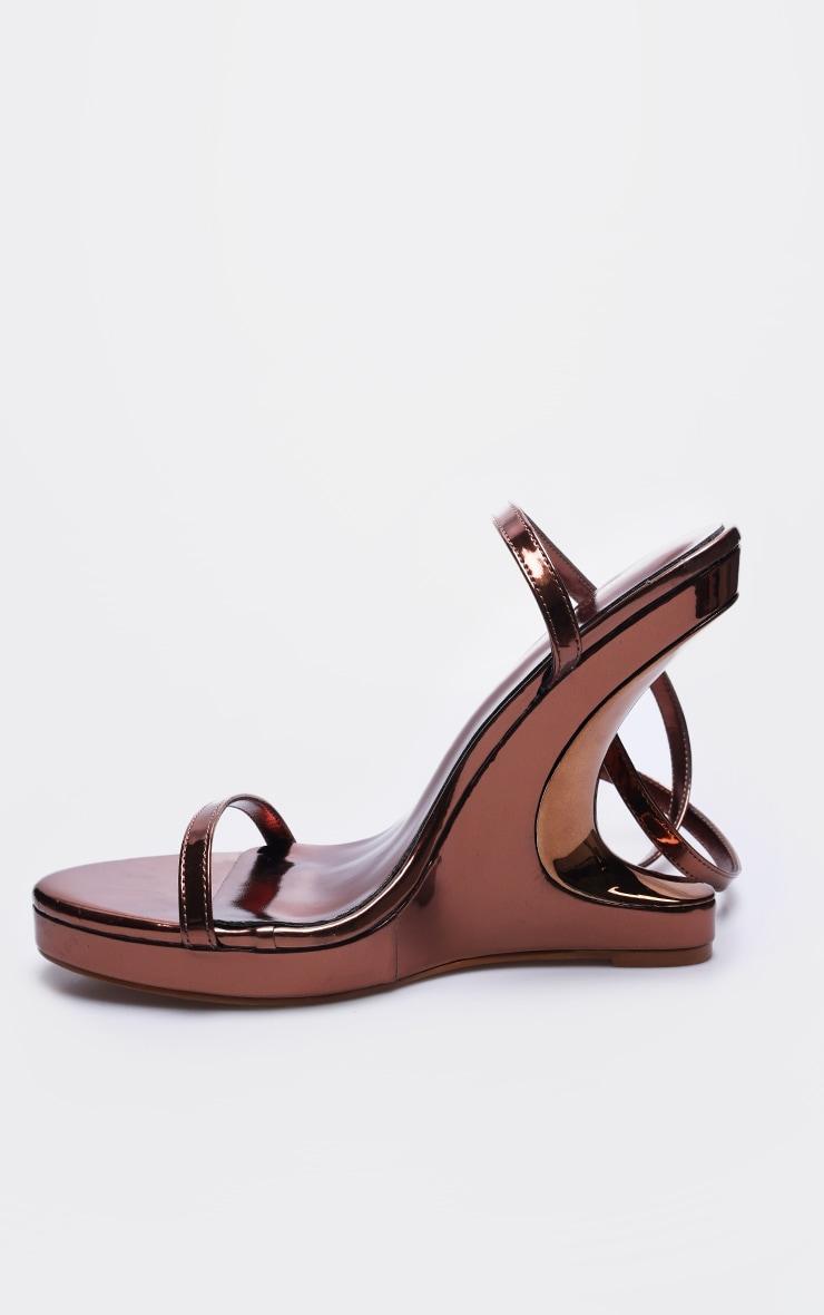 Bronze Metallic PU Round Toe Curved Heel Wedges Product Image