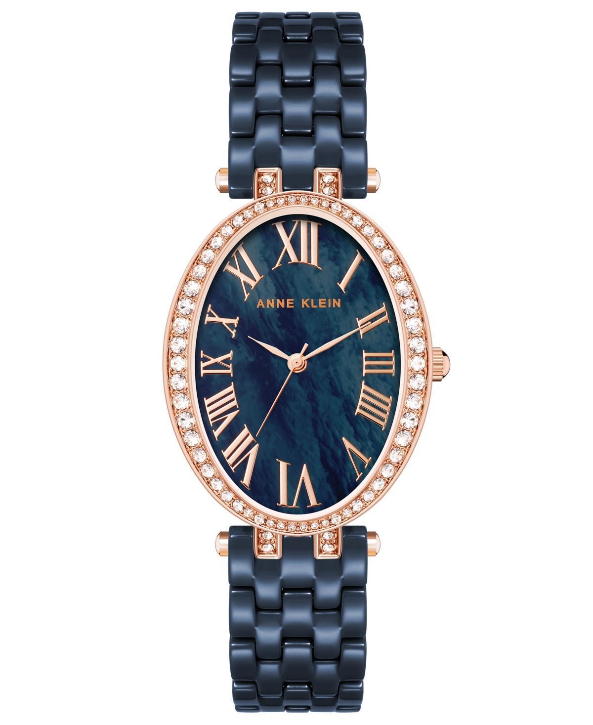 Anne Klein Womens Three-Hand Quartz Navy Ceramic Bracelet Watch, 27mm - Rose Gold-Tone Product Image