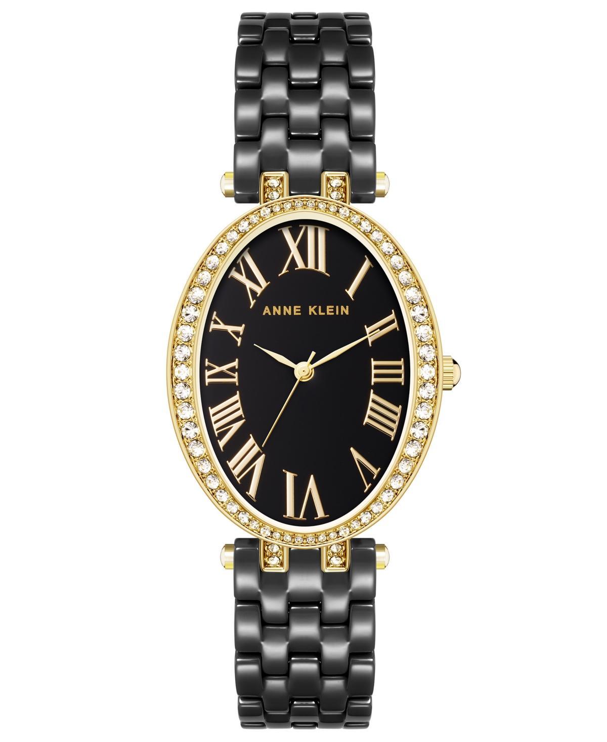 Anne Klein Womens Three-Hand Quartz Black Ceramic Bracelet Watch, 27mm - Gold-Tone Product Image