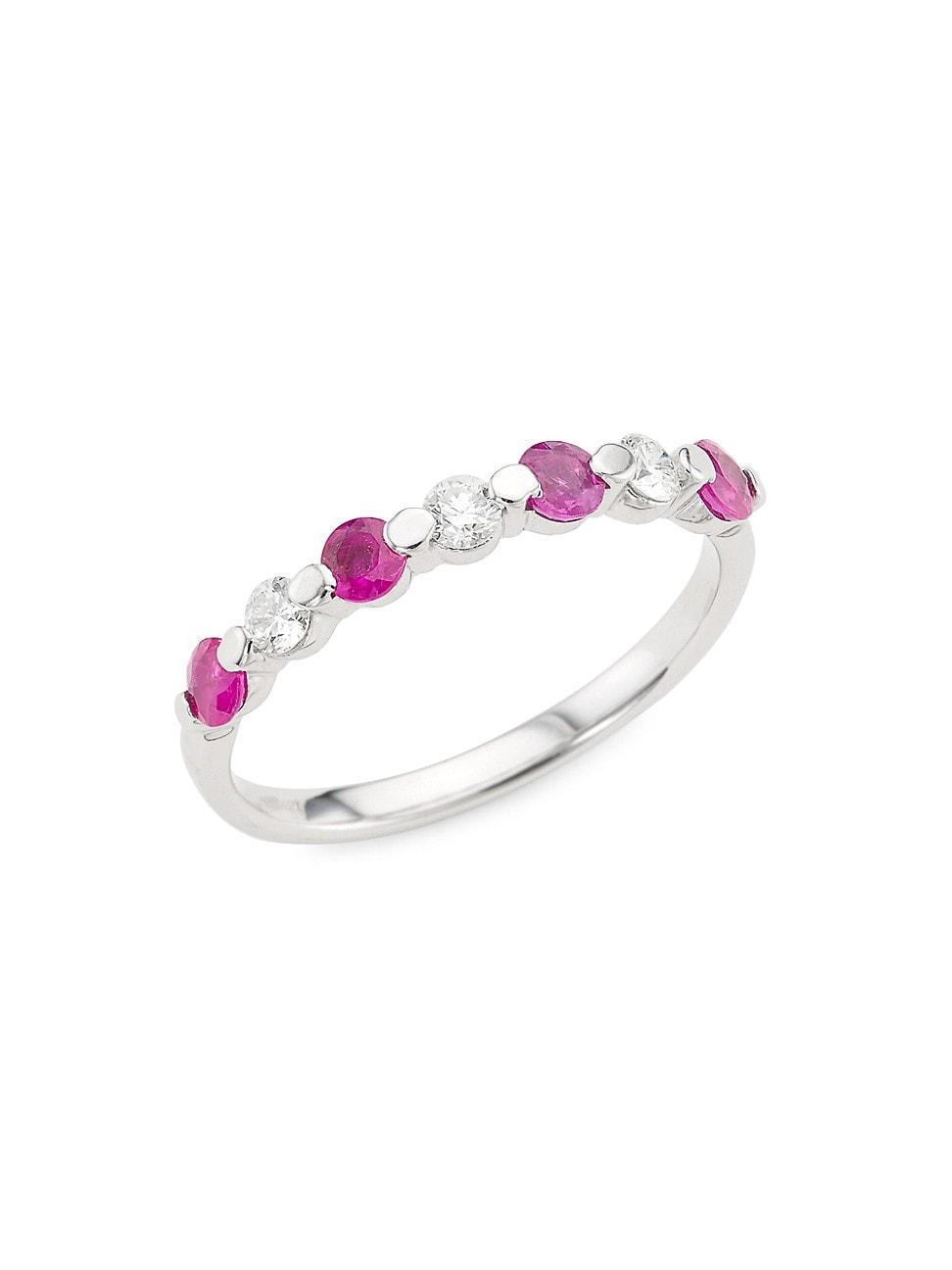 Womens 14K White Gold, Ruby & 0.22 TCW Diamond Ring Product Image