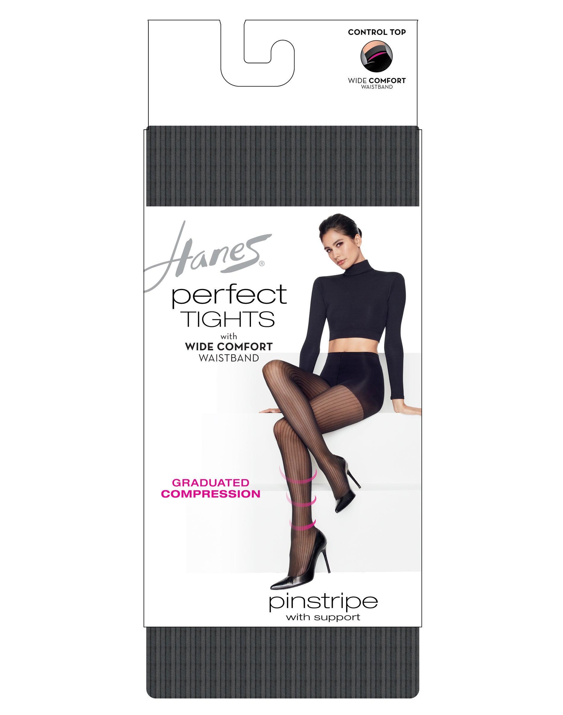 Hanes Perfect Tights with Wide Comfort Waistband, Graduated Compression, Pinstripe Black 2XL Womens Product Image