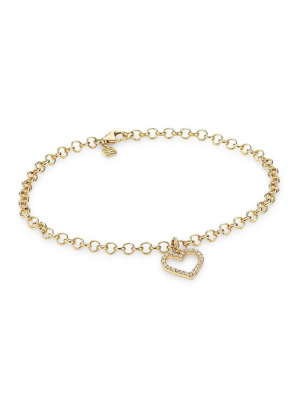 Womens Open Heart 14K Gold & Diamond Charm Bracelet Product Image