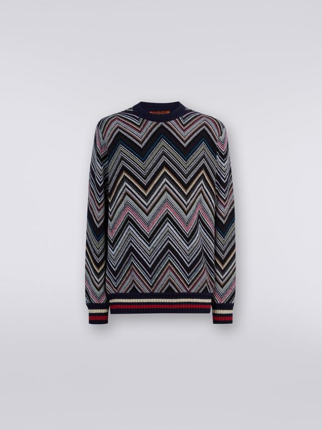 Crew-neck pullover in chevron cotton blend Product Image