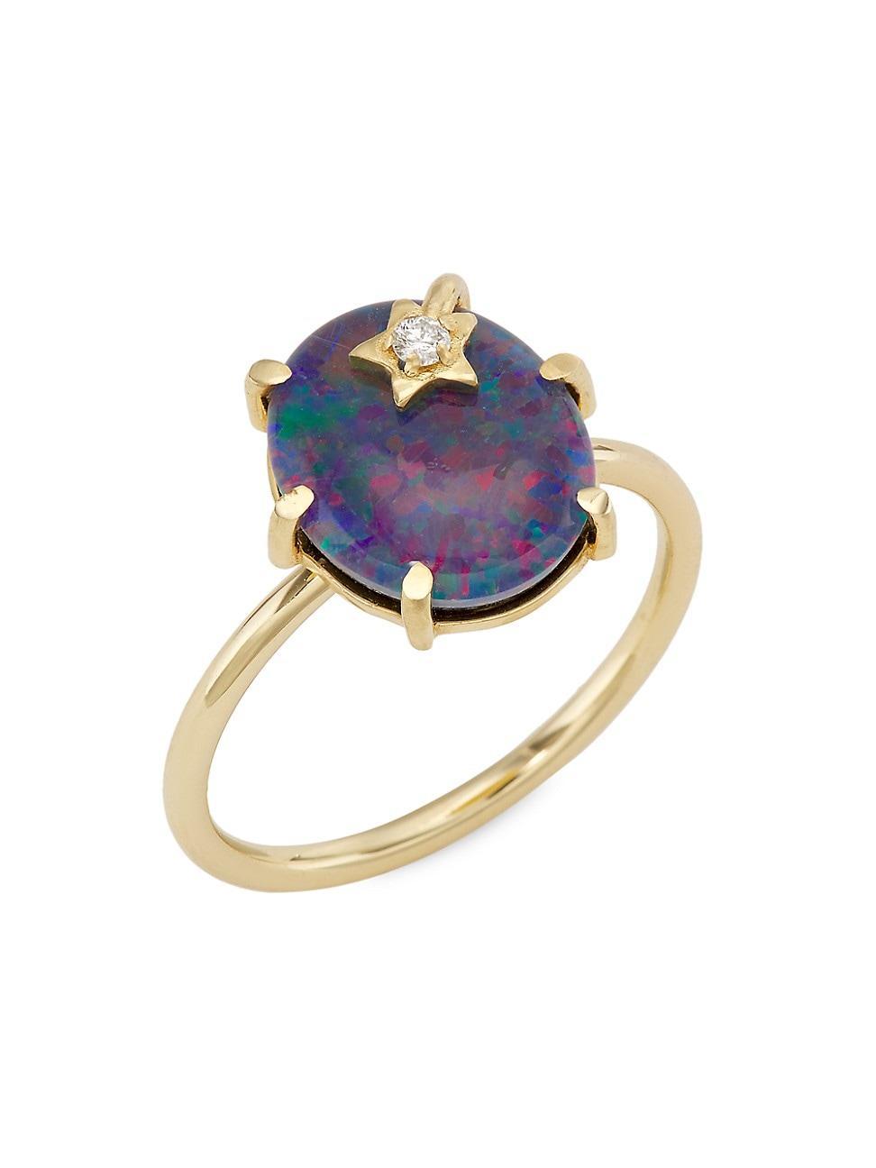 Womens Mini Galaxy 14K Yellow Gold, Australian Opal & 0.024 TCW Diamond Ring Product Image