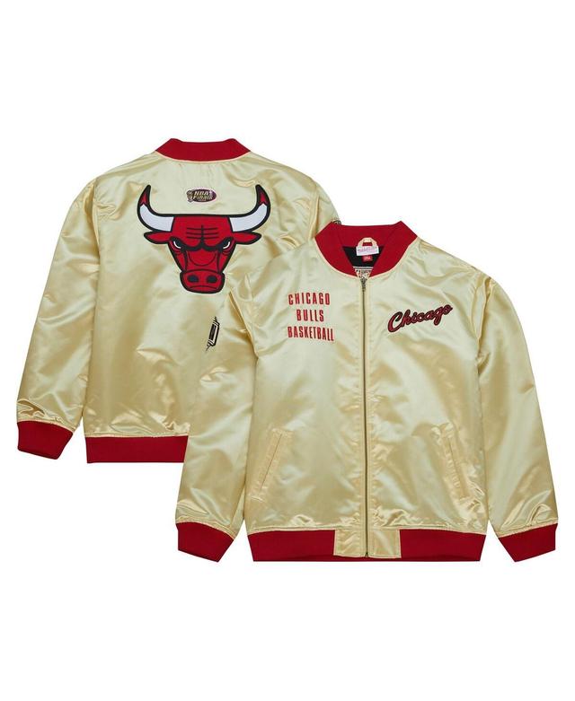 Mens Mitchell & Ness Gold Distressed Chicago Bulls Team Og 2.0 Vintage-Like Logo Satin Full-Zip Jacket Product Image