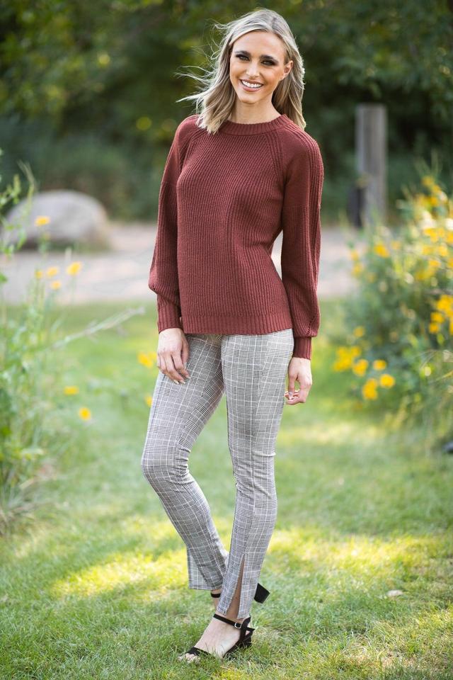 Brown and White Plaid Pull On Pants Product Image