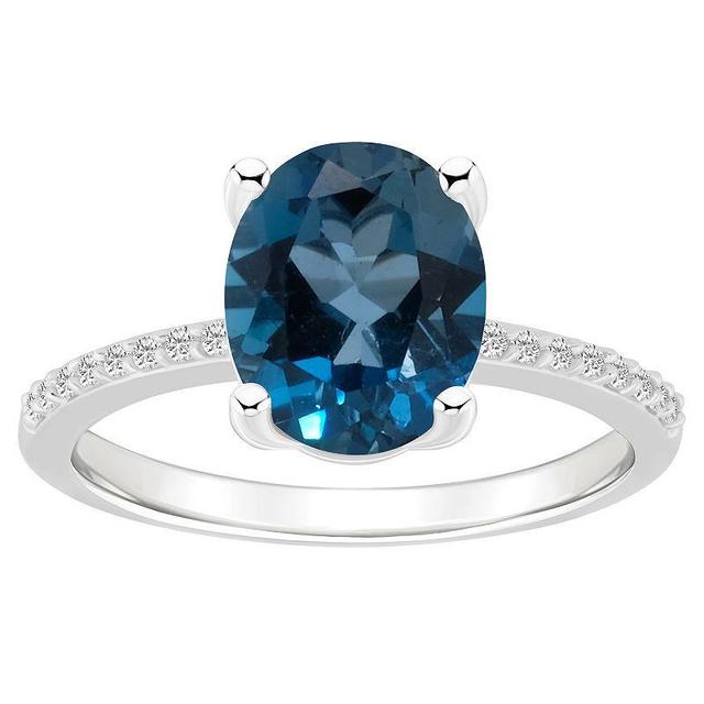 Alyson Layne 14k White Gold Oval London Blue Topaz & 1/10 Carat T.W. Diamond Ring, Womens Product Image