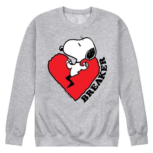 Mens Peanuts Heart Breaker Fleece Sweatshirt Grey Gray Product Image