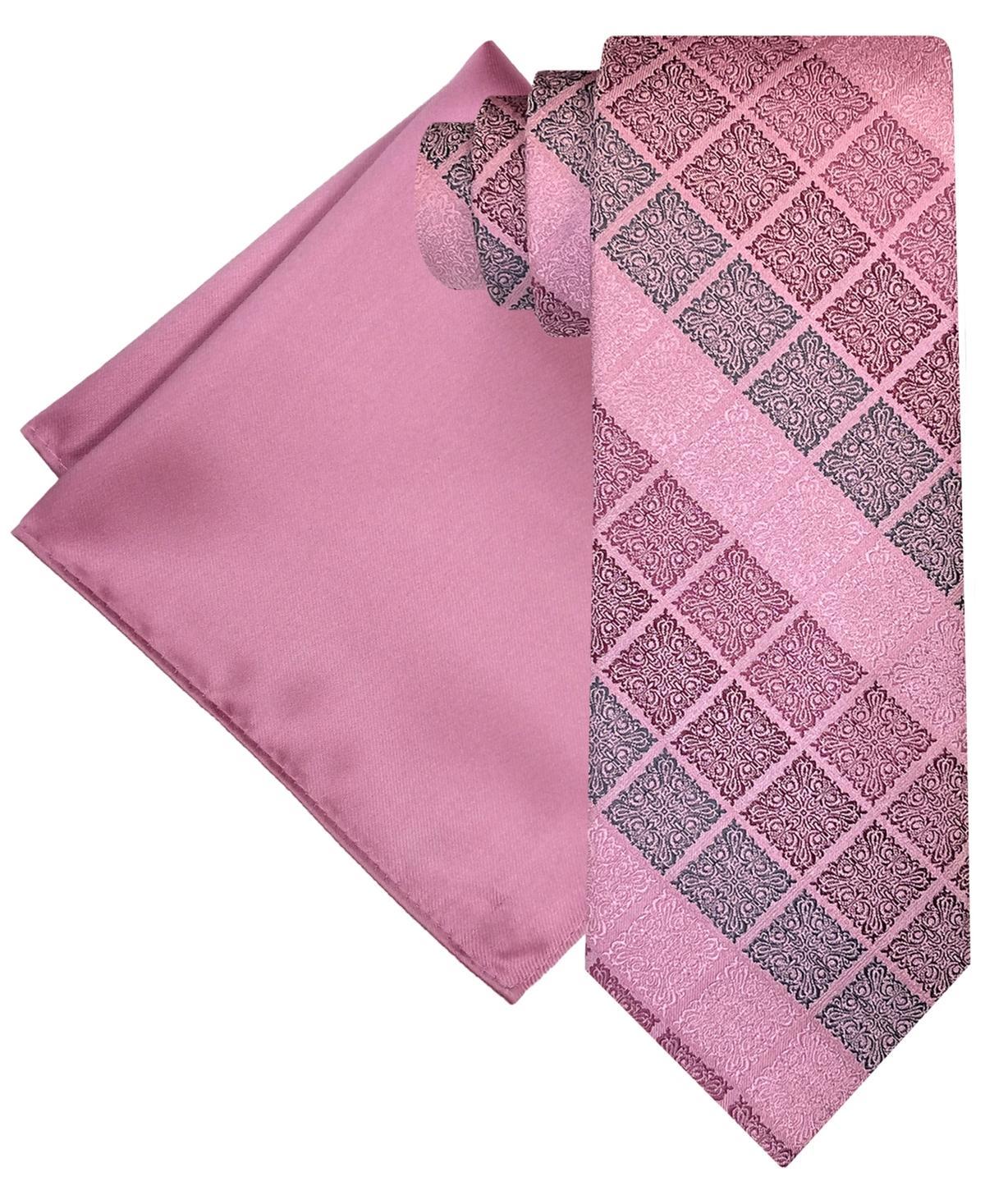 Steve Harvey Mens Extra Long Ornate Block Tie & Solid Pocket Square Set Product Image