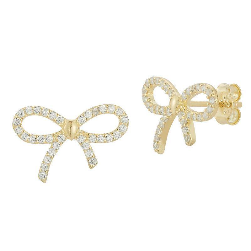 Sunkissed Sterling Cubic Zirconia Bow Stud Earrings, Womens, Gold Product Image