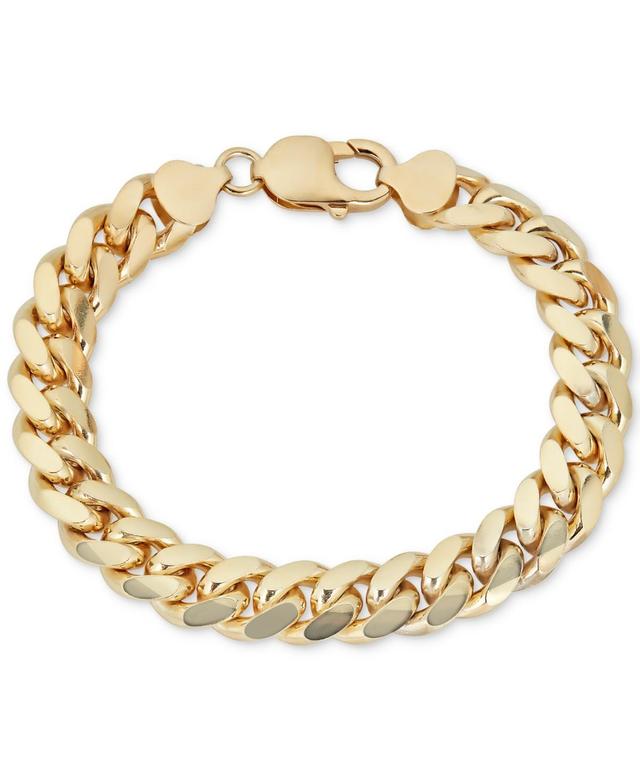 Mens Solid Cuban Link Bracelet in 14k Gold-Plated Sterling Silver Product Image