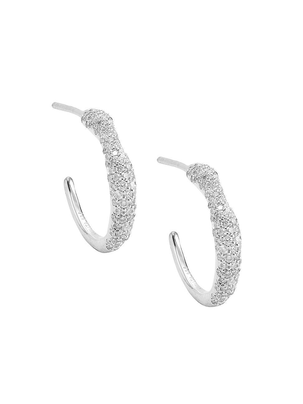 Womens Stardust Squiggle Silver & Diamond Hoop Earrings Product Image