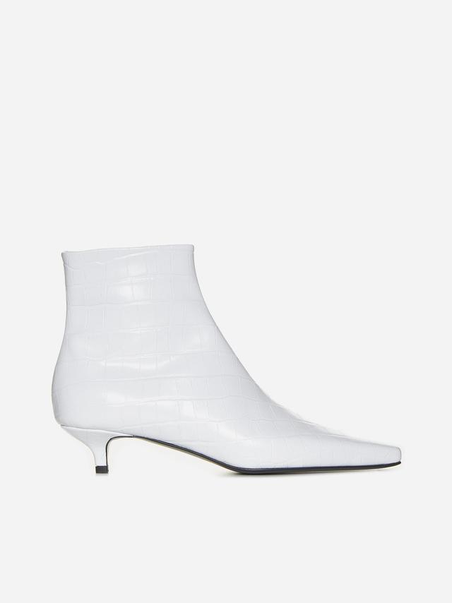 The Croco Slim Leather Ankle Boots In White Product Image