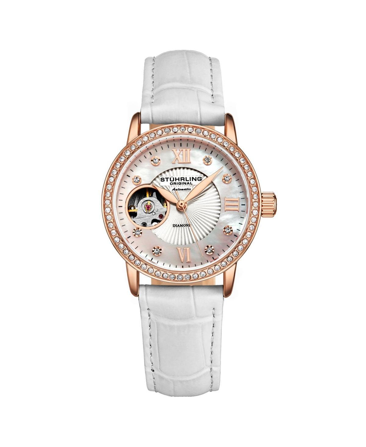 Stuhrling Womens White Leather Strap Watch 34mm Product Image