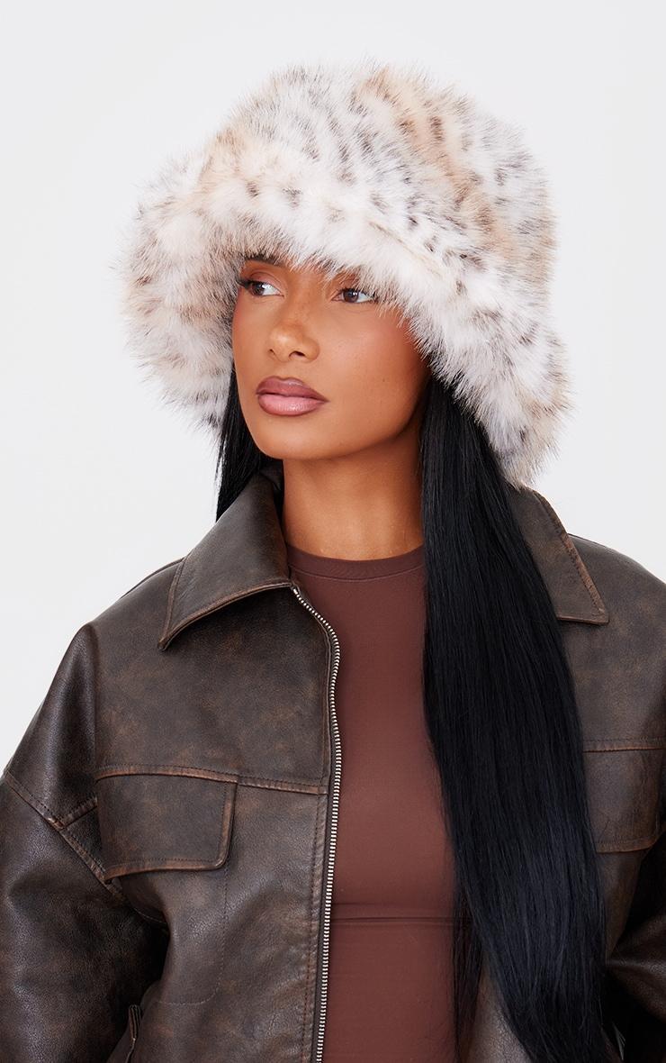 Brown Leopard Faux Fur Bucket Hat product image