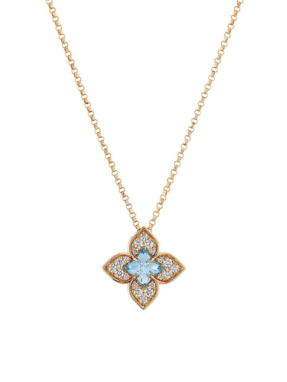 Womens Venetian Princess Carnivale 18K Rose Gold, Blue Topaz & 0.17 TCW Diamond Flower Pendant Necklace Product Image