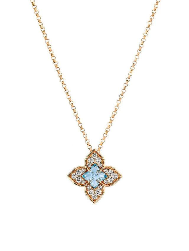 Womens Venetian Princess Carnivale 18K Rose Gold, Blue Topaz & 0.17 TCW Diamond Flower Pendant Necklace Product Image