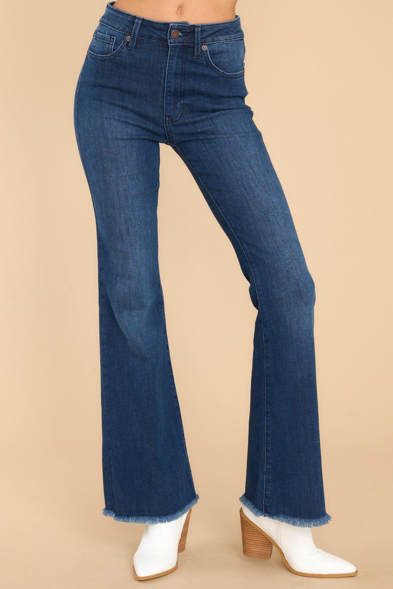 Just USA Jump Out Dark Denim Stretch Flare Jeans Blue Product Image